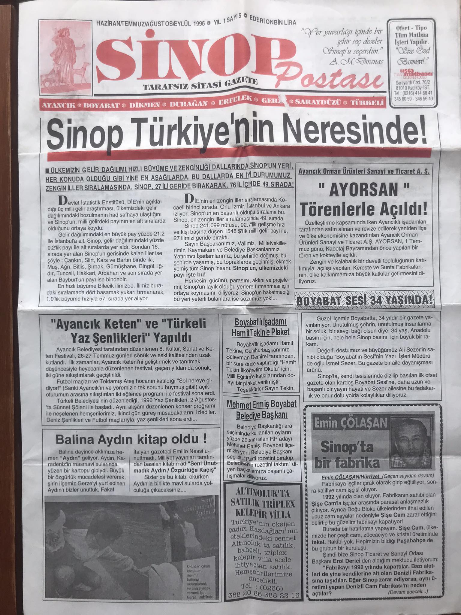 Turan Gökmenoğlu'nun ''Sinop Postası'' Gazetesi Yayın Hayatına Başladı
